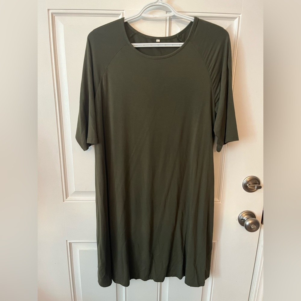 Large Olive Green Tee Shirt Dress